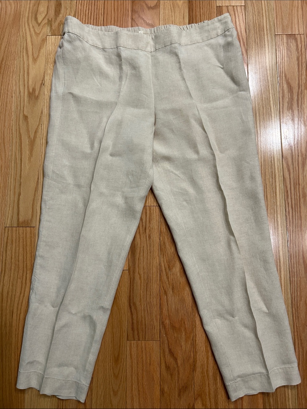 Women’s Linen-Blend Casual Trousers in Light Beige. Eileen Fisher